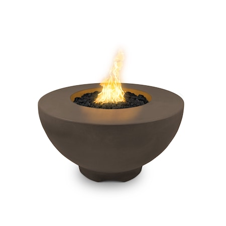 The Outdoor Plus 37 Round Sienna Fire Pit - GFRC Concrete - Chocolate - Match Lit with Flame Sense - Liquid Propane OPT-RF37FSML-CHC-LP